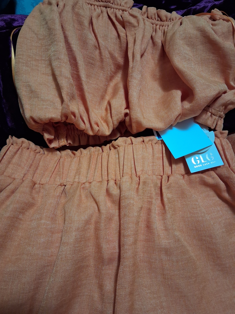 Peach Orange Linen-Blend Two-Piece Romper Set